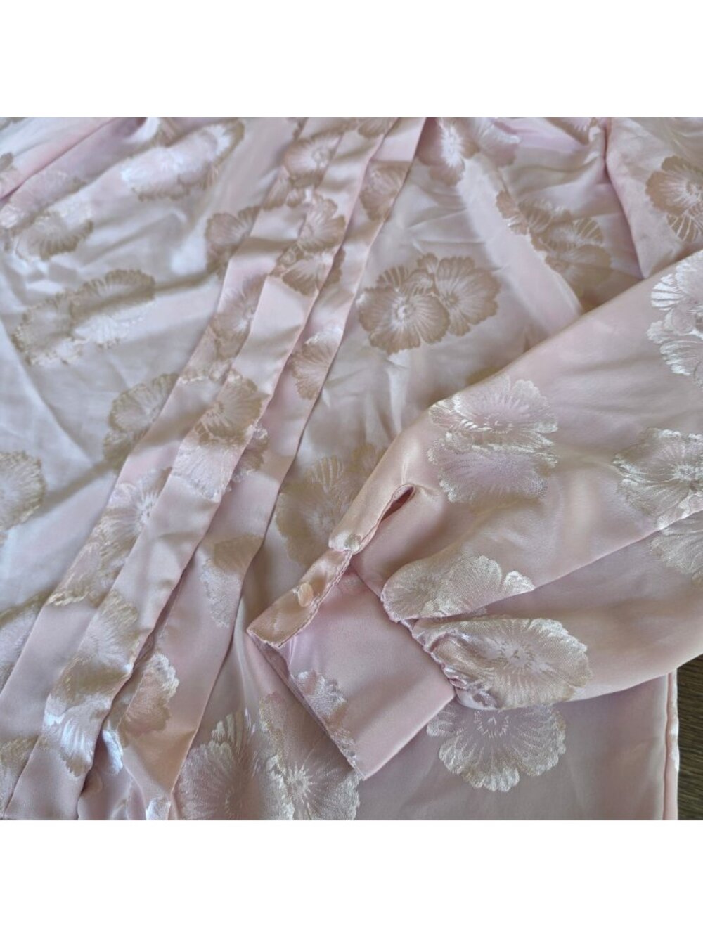 Vintage 70s Laura Mae Blush Pink Jacquard Coquette Secretary Blouse Sz 10 - Picture 5 of 8